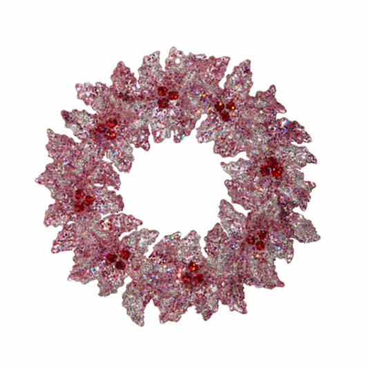 Pink & Red Glittered Wreath Ornament