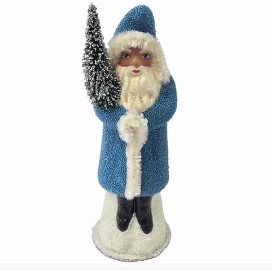 Ino Schaller Aqua Blue Beaded Santa German Paper Mache Candy Container