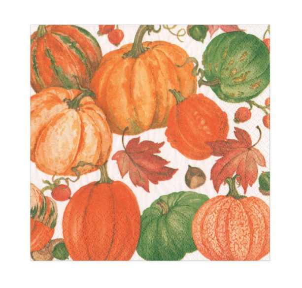 Pumpkin and Fall Leaves Cocktail Napkins